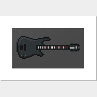 Pixel Black Stiletto Bass Guitar Posters and Art